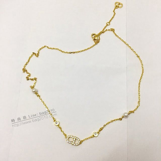 Dior飾品 迪奧經典熱銷款CD字母珍珠鎖骨項鏈  zgd1427
